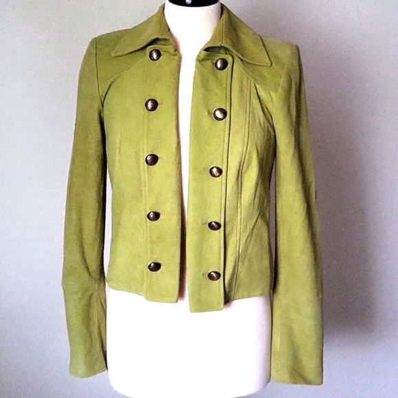 Juliana Collezione Jackets & Blazers - Genuine Suede Leather Jacket 100% Green Short Tuxedo Front Size XS